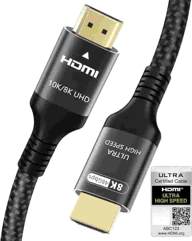 Cabo HDMI 2.1 certificado 10K 8K 3,3 FT, cabo HDMI de alta velocidade de 48 Gbps com Ethernet 4K 240Hz 165Hz 144Hz 120Hz 8K60Hz eARC HDCP2.3 HDR10+ projetor de monitor de laptop e TV para PC