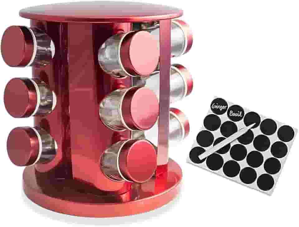 Porta Tempero Mantimentos Giratório Cozinha Inox 12 Potes (VERMELHO)