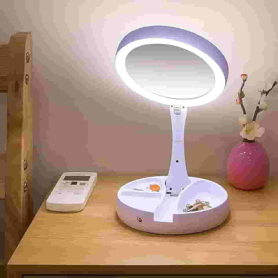 Espelho Com LED Portatil Com Zoom De 10× Articulável – Dupla Face, Iluminação Natural, Dobrável e Portátil para Maquiagem e Barbear - PREMIUM