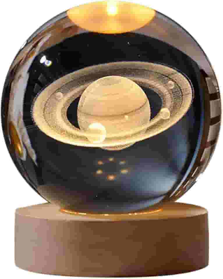 Luminária de Mesa Led Bola de Cristal 3D Astronauta Lua Saturno Galaxia Abajur para Quarto Escritório Decoração Presente (SATURNO)
