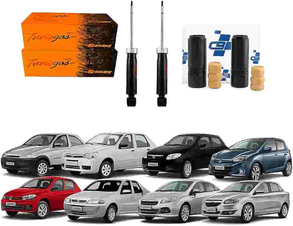 Par Amortecedor + Kits Traseiro Palio Siena 1996 Até 2016