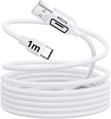 Cabo Micro USB 1 Metro Carregamento Rápido 18W Sincronização de Dados Reforçado Premium Compatível com Android Celulares Smartphones Tablets Power Bank Branco Resistente Durável Universal 10CLICK