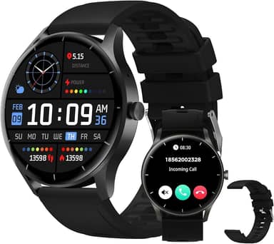 Smartwatch PEJE Relógio Smartwatch com Pulseira Extra - Tela Touch HD 1.28",À Prova d'Água 1ATM,Faz Chamadas Bluetooth,123+ Modos Esportivos,Bateria de 5-7 Dias,Compatível com iOS/Android.(Preto)