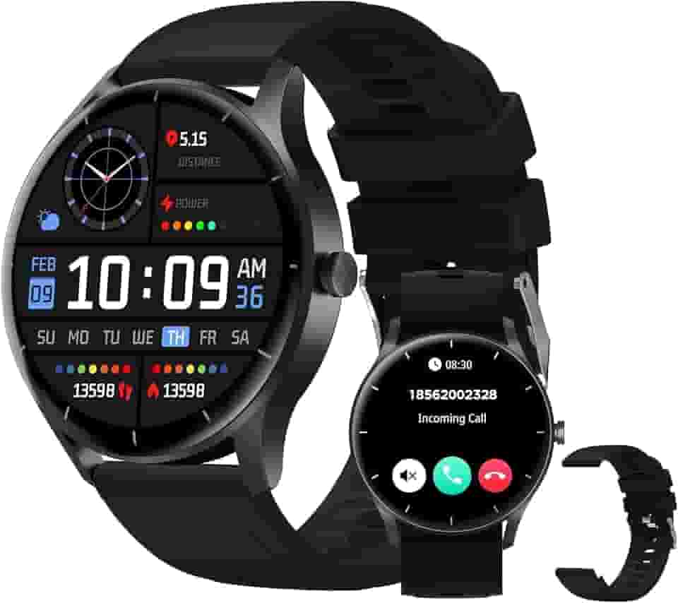 Smartwatch PEJE Relógio Smartwatch com Pulseira Extra - Tela Touch HD 1.28",À Prova d'Água 1ATM,Faz Chamadas Bluetooth,123+ Modos Esportivos,Bateria de 5-7 Dias,Compatível com iOS/Android.(Preto)