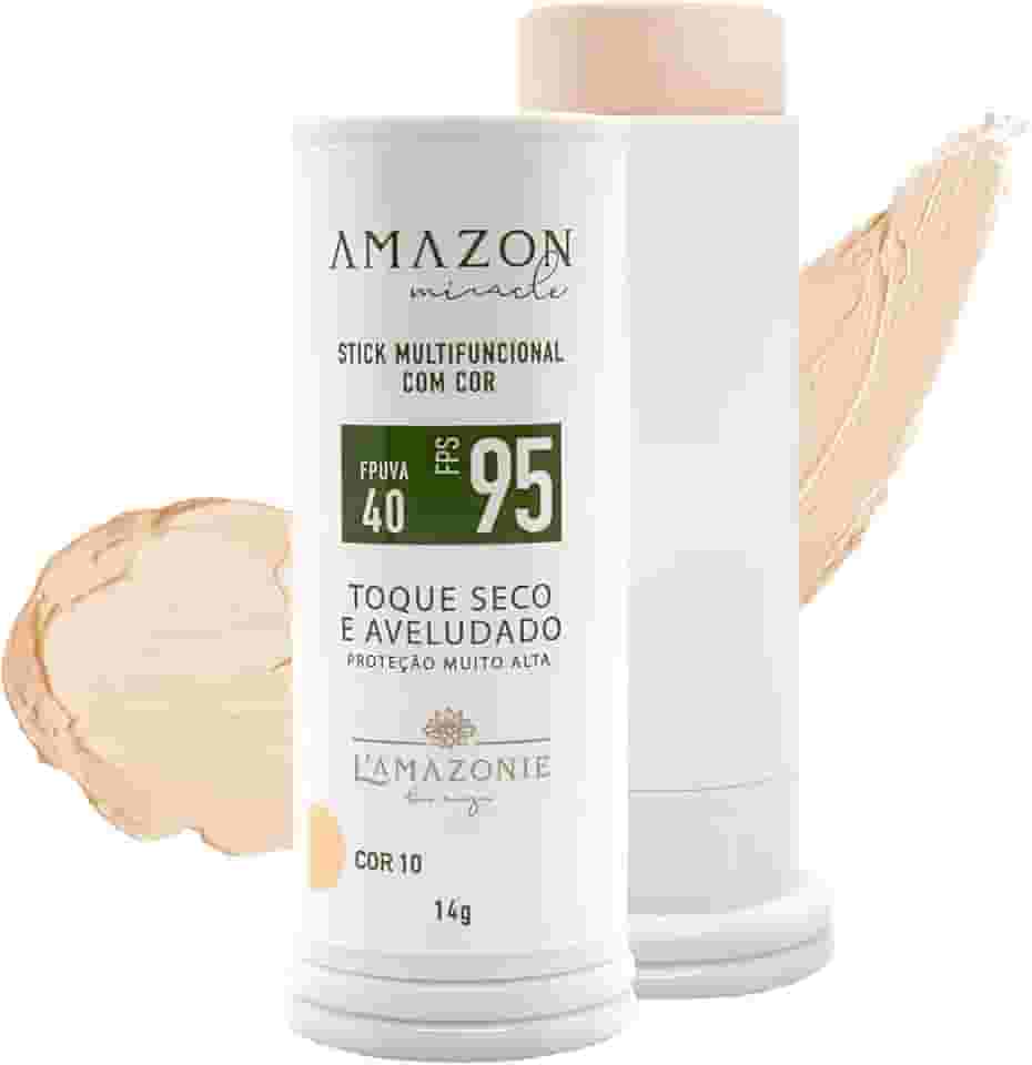 L'AMAZONIE - Bastão Multifuncional Com Cor FPS 95 FPUVA 40 - Filtro Solar & Base - Proteção, Tratamento & Beleza - Vitamina C, Vitamina E & Ácido Hialurônico - Aplicação Prática - COR 10