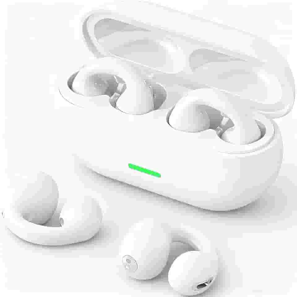 Ouvido sem Fio Com Clipe de Orelha Aberto, Fones de Ouvido Esportivos sem Fio Bluetooth 5.3, Microfone e Gancho de Orelha Integrados, 36 Horas de Reprodução, Design à Prova D'água(Branco)