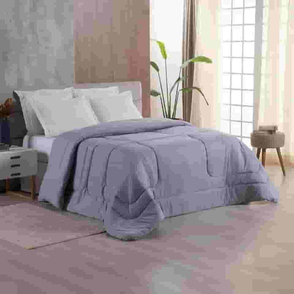 Edredom King 400 Fios Dupla Face Matelado Toque Acetinado 01 Peça Cinza