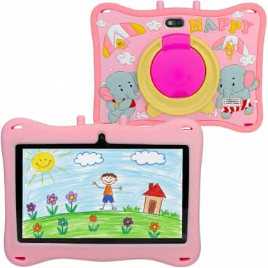 Tablet Infantil E13 Tela 7' 12GB + 2GB RAM, Wi-Fi, Bluetooth e 5G com Case Silicone, Canetinha Touch e Alça de Transporte (Rosa)