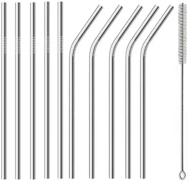 Canudo Inox Reutilizável Ecológico 10 Unidades 5 Retos 5 Curvos + Escova