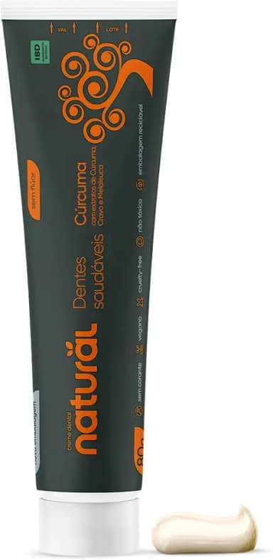 ORGÂNICO NATURAL Creme Dental Natural com Extratos de Cravo, Cúrcuma e Melaleuca - Pasta de Dentes Sem Flúor e Químicas Desnecessárias - Frescor Prolongado - Vegano - 80g