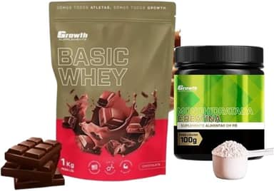Growth Whey Protein Basic Chocolate 1kg e Creatina 100g (único, Creatina Monohidratada)