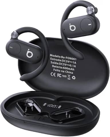 Fones de Ouvido Sem Fio Basike D91, Bluetooth 5.4, Estéreo Hi-Fi, Tela LED, 100h Standby, Leve e Confortável, Ideal para Corrida e Exercícios (Preto)