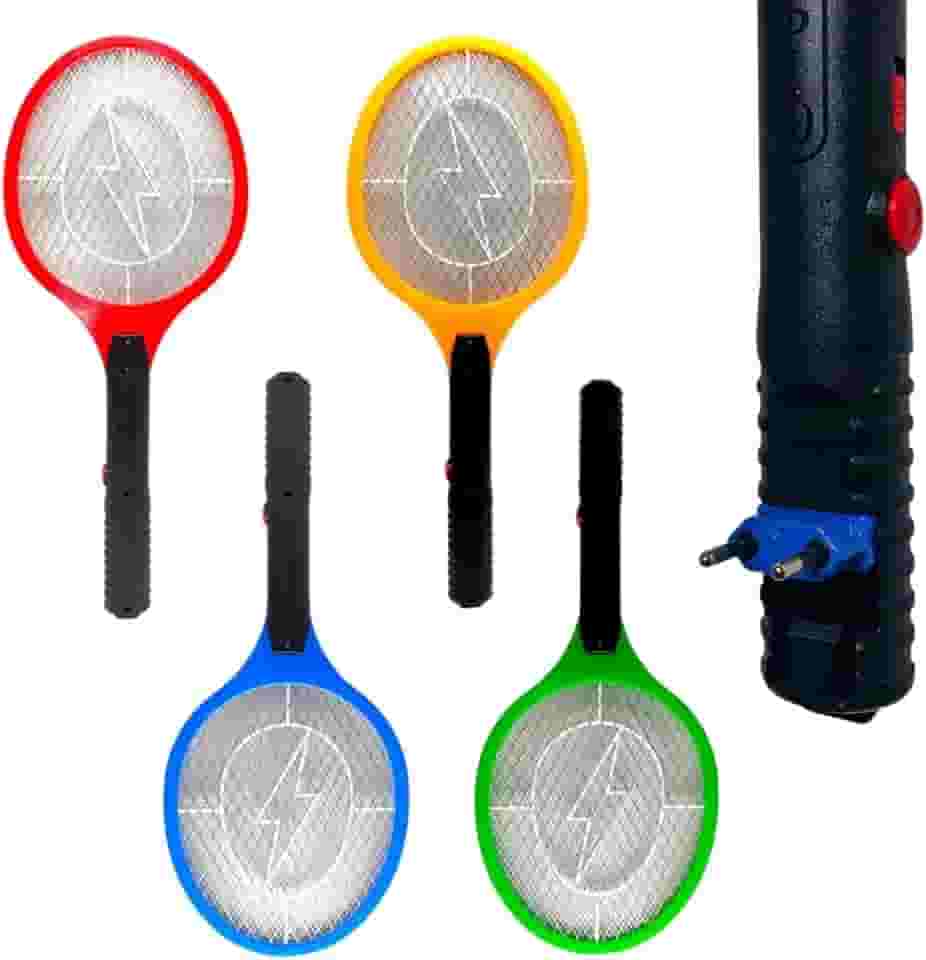 Raquete Recarregável Elétrica Mata Frita Mosquitos Moscas Insetos Pernilongos Bivolt Com Plug Carregador UTILEIRA