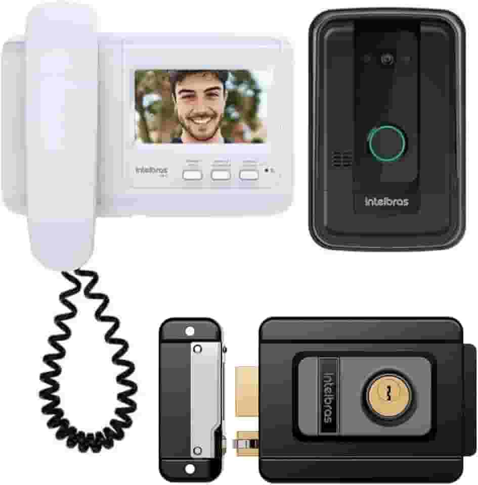Porteiro Interfone Eletronico Campainha Com Fio Camera Video Porteiro Intelbras Tela 4 Pol e Fechadura Fx 500