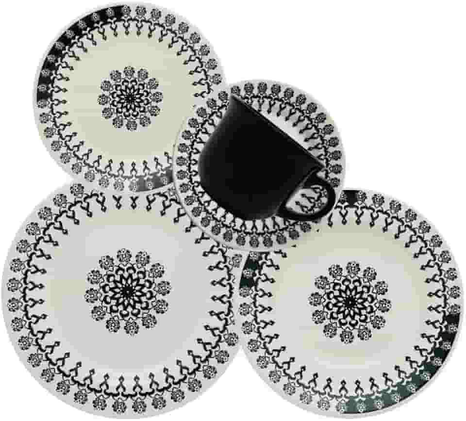 Aparelho de Jantar e Chá Biona Donna Folk Marfim/Preto