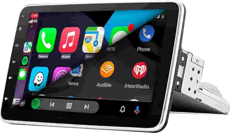 CENTRAL MULTIMÍDIA TELA IPS 10' ROTATIVA, FLUTUANTE ANDROID 13, 2/32GB, USB, SD, AUX, BLUETOOTH, ESPELHA ANDROID E IOS, CARPLAY E ANDROID AUTO CONECTIVIDADE COM OU SEM FIO
