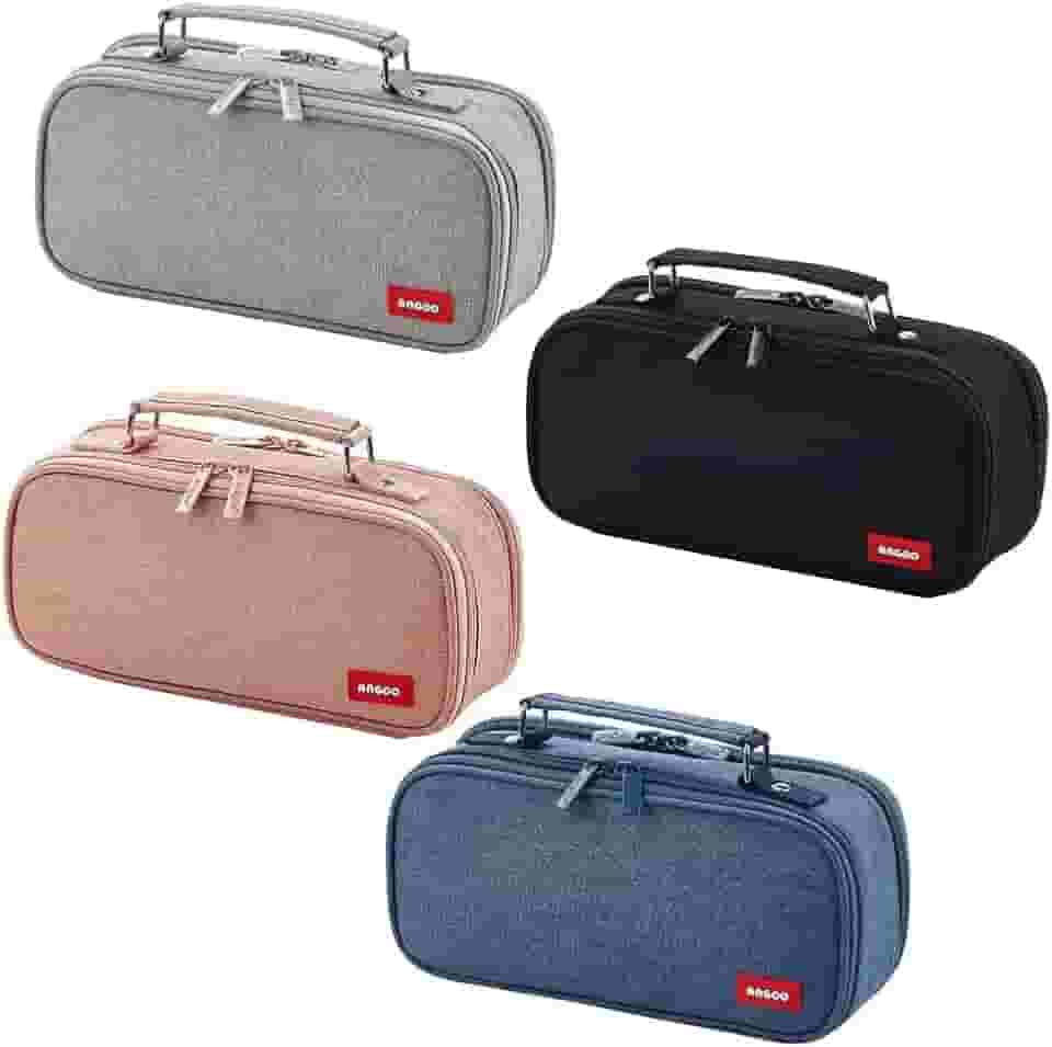 Estojo Escolar Organizador Com 2 Divisórias Zíper Interno e Externo Alça e Compartimento Com Elástico Para Canetas e Lápis Necessaire Multiuso (Rosa)