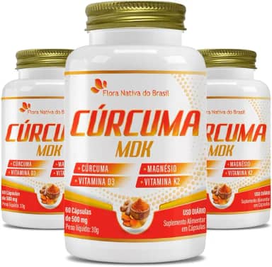 Cúrcuma MDK (Cúrcuma, Magnésio, Vitamina D3, K2) Kit 3x 60 Cápsulas Cada - Flora Nativa do Brasil