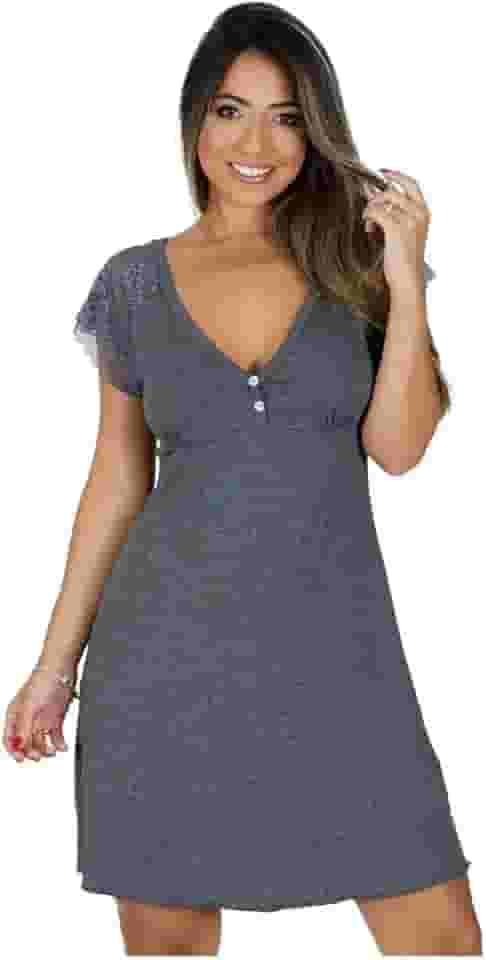 Camisolas em Viscose com Detalhes Renda Estilo Camiseta Noite Dormir Amamentação Maternidade