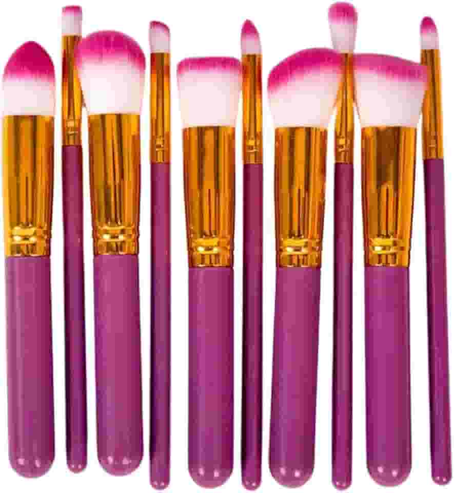 Kit 10 Pinceis/Pincel Para Maquiagem Para Esfumar Contorno Kabuki- QH Shopp (Roxo, 0)