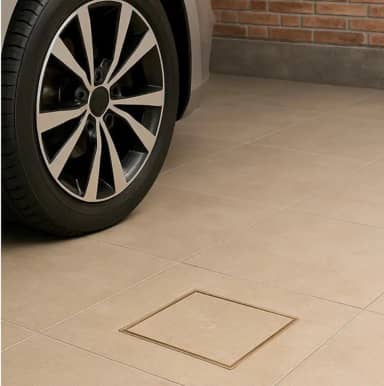 Ralo Oculto Invisível, Termoplástico ABS, 10x10cm, Bege, Sistema Sifonado com Grade Anti Inseto, Base 9,5x4,5cm, para Banheiro e Áreas Molhadas Seca Piso Porcelanato Inteligente BEGE