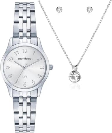 Kit Relógio Mondaine Prata Feminino 32608L0MKNE2K1 semi-joias