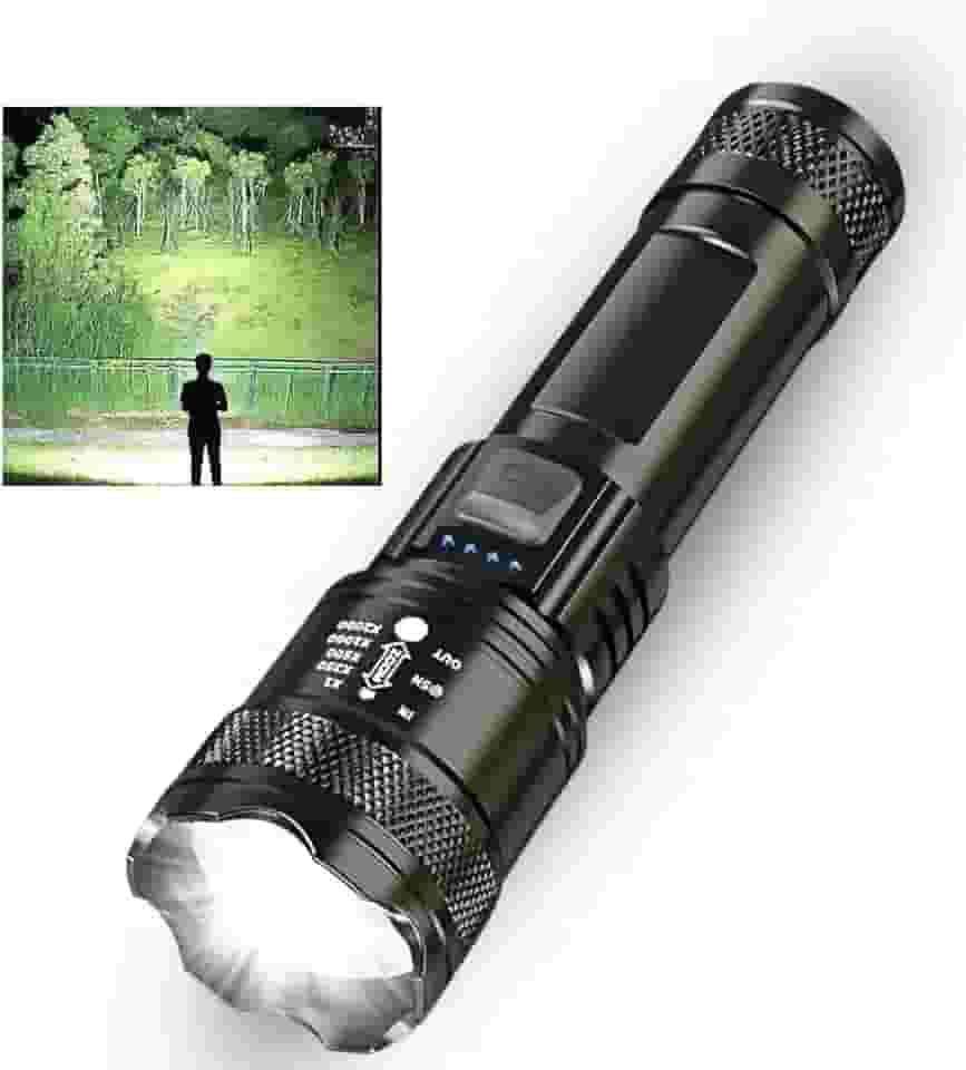 Lanterna Tática T9 Recarregável USB P50 1200 Lumens Super Potente | 3 Modos de Iluminação | Feixe Ajustável Longo e Curto Alcance | Indicador de Bateria | ABS Resistente