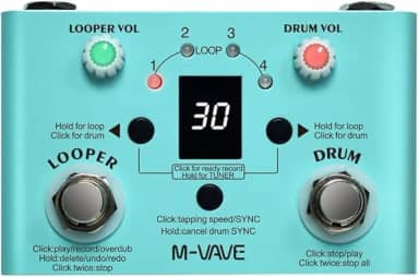 M-VAVE Pedal de Efeito para Guitarra LOST TEMPO V2 | Looper, Drum Machine com 30 Ritmos, Metrônomo, Tuner de Alta Precisão, Gravação de até 11 Minutos, 4 Loops, USB, Ideal Prática, Estúdio e Ao Vivo