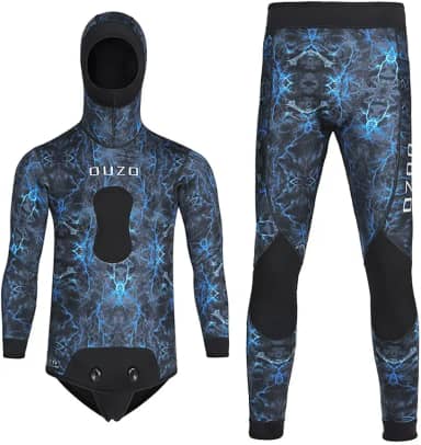 WYYHAA Roupa de mergulho de neoprene para pesca submarina de 5 mm com capuz, 2 peças de manga comprida camuflada de corpo inteiro para mergulho livre em água fria