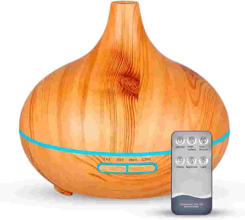 Difusor De Aromas Grande 500ml Umidificador De Ar Ultra Sônico Potente Temporizador ate 6h 7 cores de Led Difusor De Óleo Essencial Abajur Led Controle Remoto