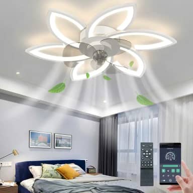 Ventiladores de teto com luzes Controle remoto, Ventiladores de teto modernos com luzes, Ventilador de teto de perfil baixo com luz, Ventilador de teto embutido para quarto, 110V/220V (6 Pétalas)