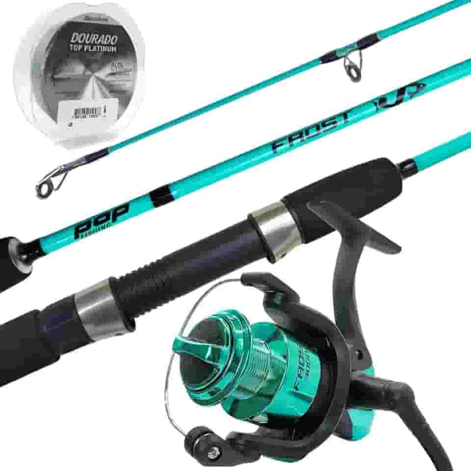 Kit de Pesca Frost Acqua - Vara 1,80m 25Lbs, Molinete 4000 10Kg, Linha Dourado
