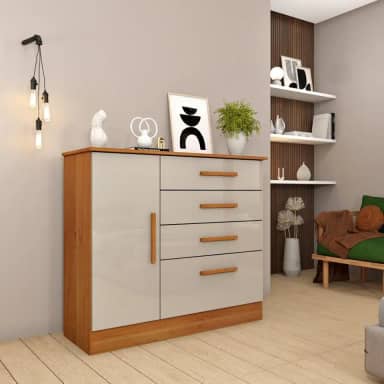 Cômoda 1 Porta 4 Gavetas Chicago Cinamomo/off White