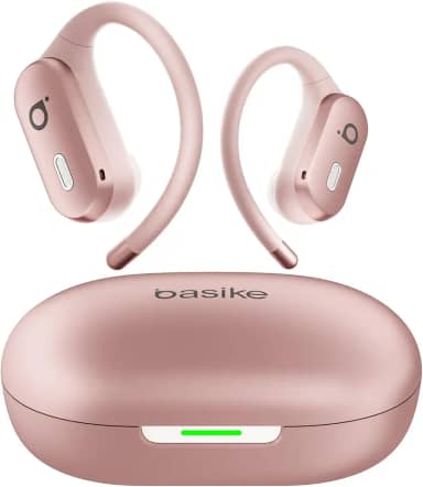 Basike Fone de Ouvido Bluetooth 5.4 TWS Open-Ear Esportivo, Som Hi-Fi Estéreo, ANC Cancelamento de Ruído & Modo Transparência, ENC, IPX6 para Corrida e Exercícios ao Ar Livre – Ouro Rosa