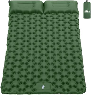 Colchão Inflável para Camping Casal com Travesseiro, Compacto e Resistente, 195 * 132 * 8cm (Verde)