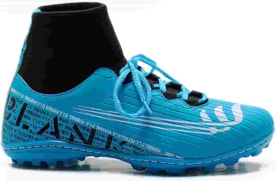 Chuteira Society Botinha Azul Blank Star Cano Alto com Solado Costurado