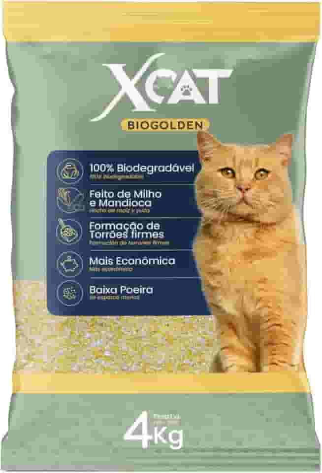 Kit Areia Sanitária Biodegradável para Gatos Xcat Biogolden 4kg - Feita de Mandioca e Milho | Controle de Odor, Torrões Firmes e Baixa Poeira (1 unidade)