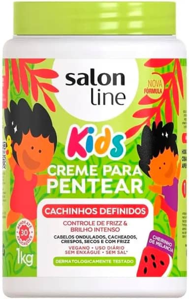 Salon Line, Creme de Pentear Infantil, Cachinhos Definidos, Controle de Frizz e Brilho Intenso, Vegano - Cabelos Ondulados, Cacheados e Crespos, 1 Kg