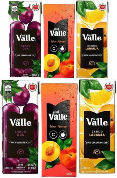 Del Valle 200ml, Sucos Sortidos com 6 unidades - 2Und - Uva, 2 Und - Pêssego e 2 Unid - Laranja - Piquenique, Lanche escolar.