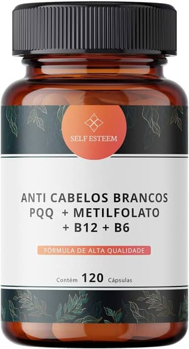 Anti Cabelos Brancos PQQ 10mg + Metilfolato 5000mcg + B12 1000mcg + B6 15mg 120 Cápsulas