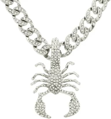 Colar masculino com Forma de escorpião, 50 cm, estilo hip hop, pingente de metal, detalhes em diamante, presente para homens, ousado, elegante, acessório legal