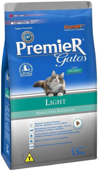 Premier Pet Ração Premier Ambientes Internos Light Para Gatos Adultos Sabor Salmão - 1 5Kg