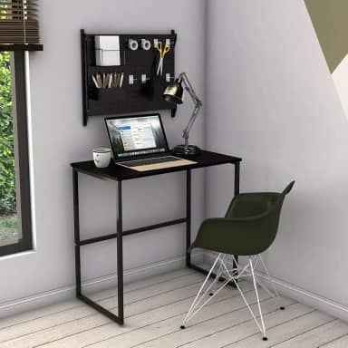Escrivaninha Mesa computador Industrial Escritório Mesa Aço Mdf 80cm Home Office 100% MDF Pliar (PRETO/PRETO)