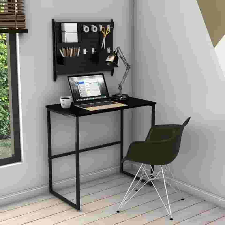 Escrivaninha Mesa computador Industrial Escritório Mesa Aço Mdf 80cm Home Office 100% MDF Pliar (PRETO/PRETO)