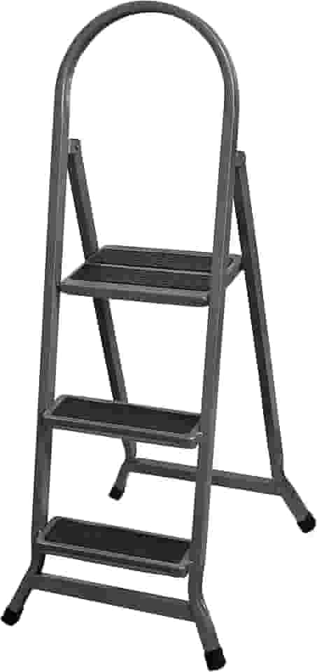 Escada 3 Degraus Em Aço Dobrável Cinza Resistente Tipo Tesoura Degraus Antiderrapantes