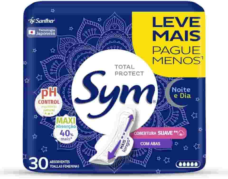 Sym Absorvente Noite&Dia Cobertura Suave Com Abas Promocional 30 Unidades