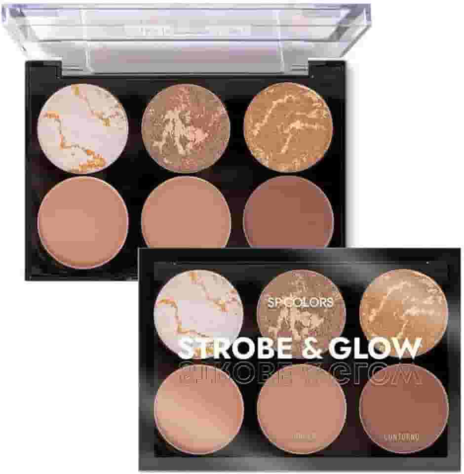 SP Colors Paleta de Maquiagem Strobe & Glow, 6 Cores, Iluminador e Bronzer