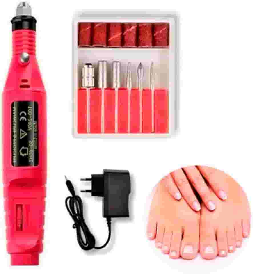 Lixadeira Unha Elétrica Motor Profissional Manicure Pedicure Broca Acessório Bloco Rotação Lixa Refil Pé Mão Kit Broca Unha Gel Postiça Portátil Prática Manual Resistente Rosa Cutícula
