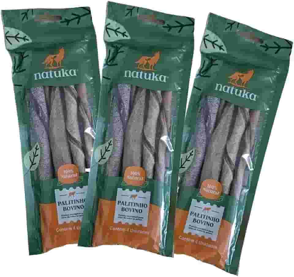 Palitinho Bovino 4un - Mordedor Natural para Cães - Natuka (3 Unidades)