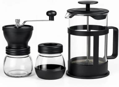 Kit Café Cafeteira Prensa Francesa 600ml + Moedor Manual de Café Com Regulagem